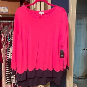 Crown & Ivy Navy Pink Scallop Sweater shirt